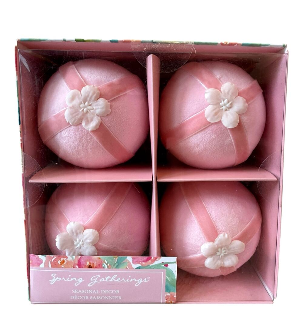 Spring Gatherings Pink Velvet Eggs Set of 4 Spring Easter Bowl Filler Decor NEW